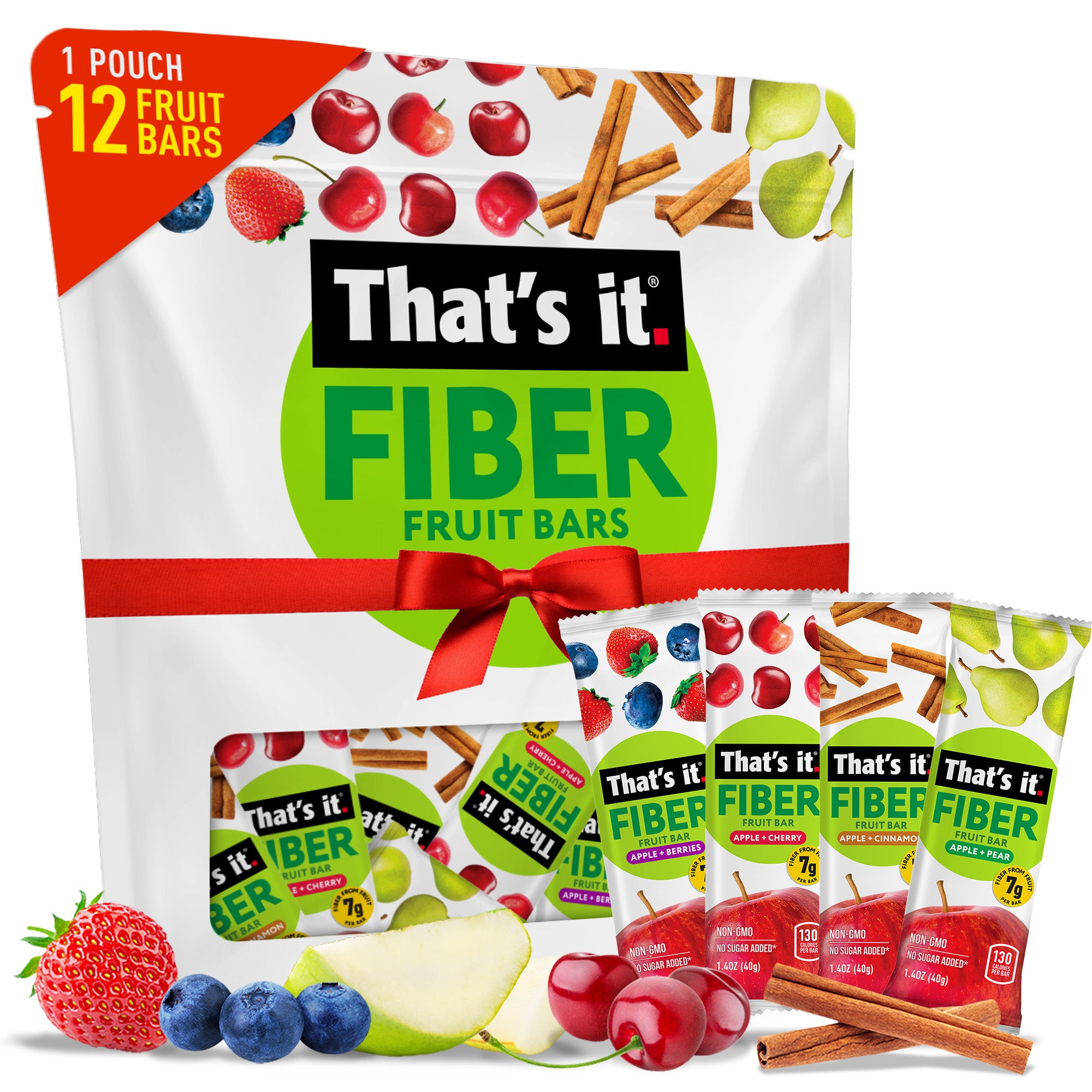Fiber Fruit Bar Variety Pack - Berries, Cherry, Pear & Cinnamon (12 Bars)