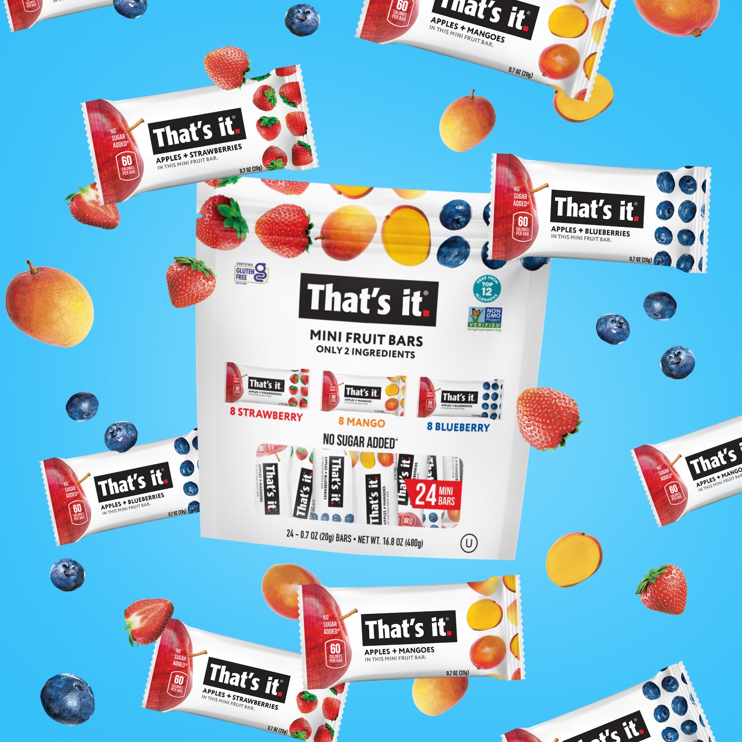 Minis Variety Pack - Blueberry, Mango & Strawberry (24 Bars) - View 6