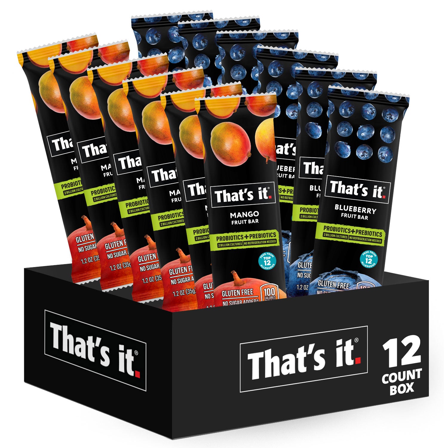 Probiotic Fruit Bar Variety Pack - Blueberry & Mango (12 Bars)