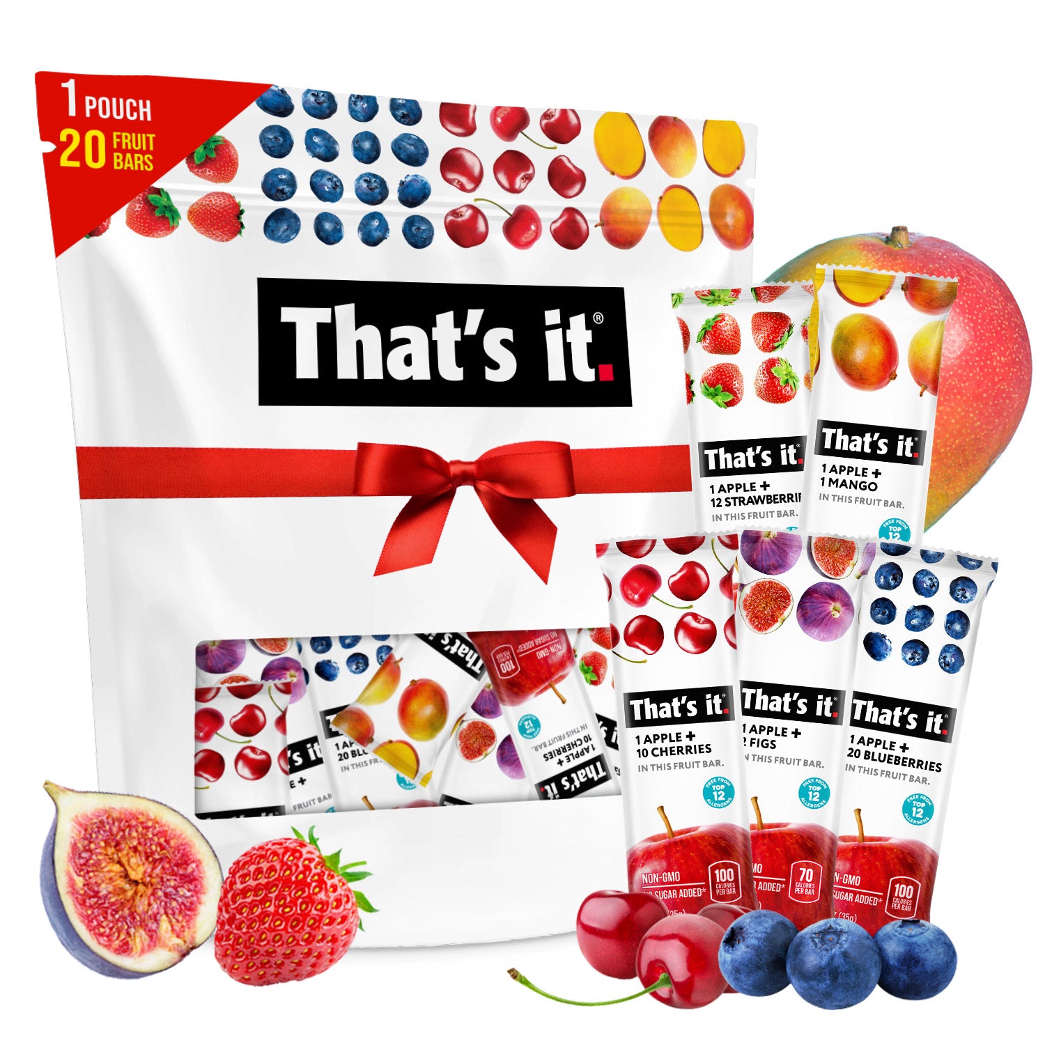 Best Sellers Fruit Bar Variety Pack - Blueberry, Cherry, Fig, Mango &