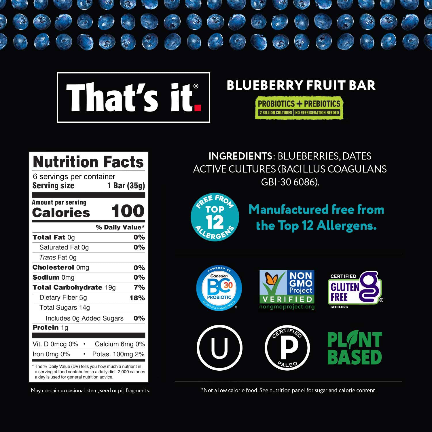 Probiotic Fruit Bar Variety Pack - Blueberry & Mango (12 Bars) - View 4
