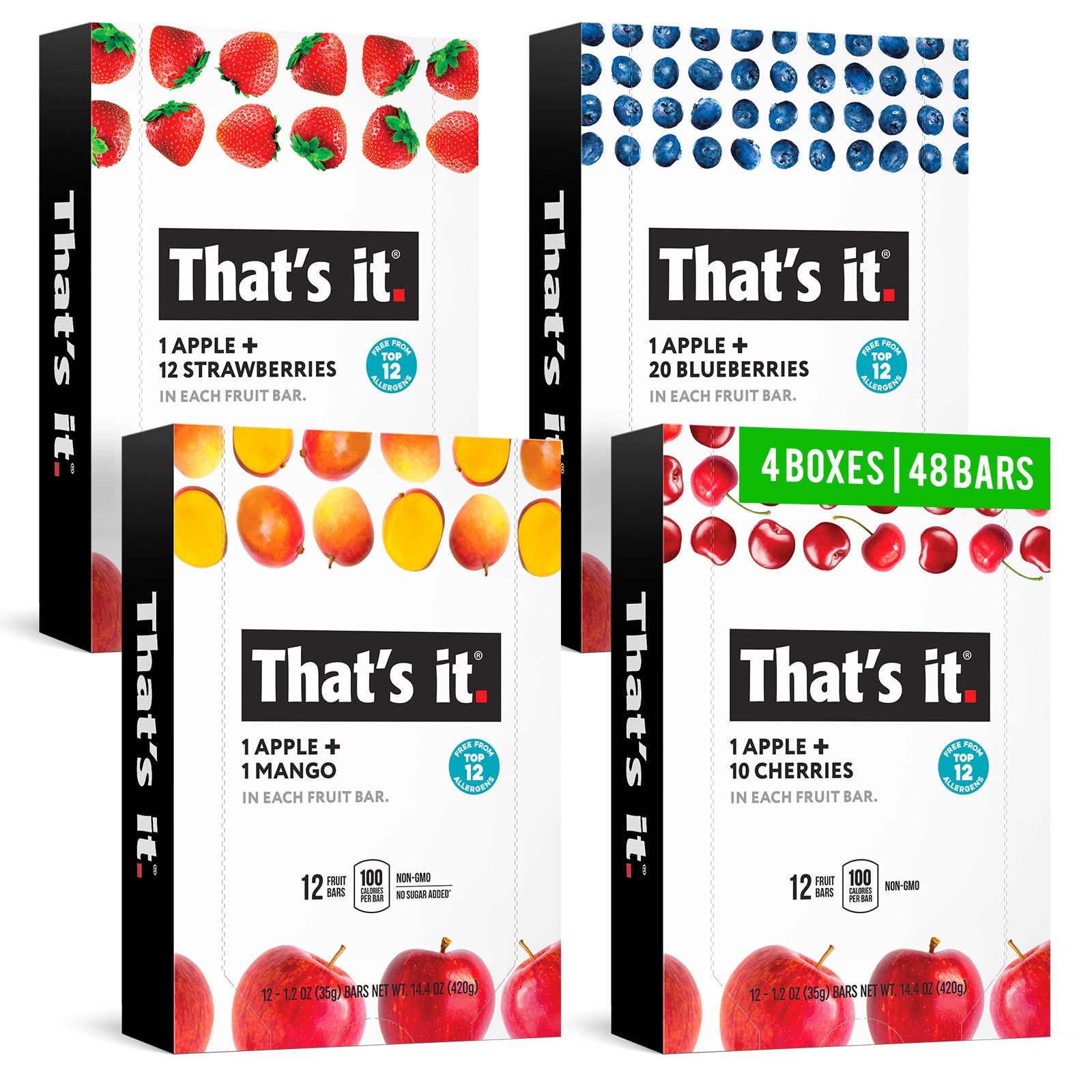 Best Sellers Fruit Bar Variety Pack - Blueberry, Cherry, Mango & Strawberry (48