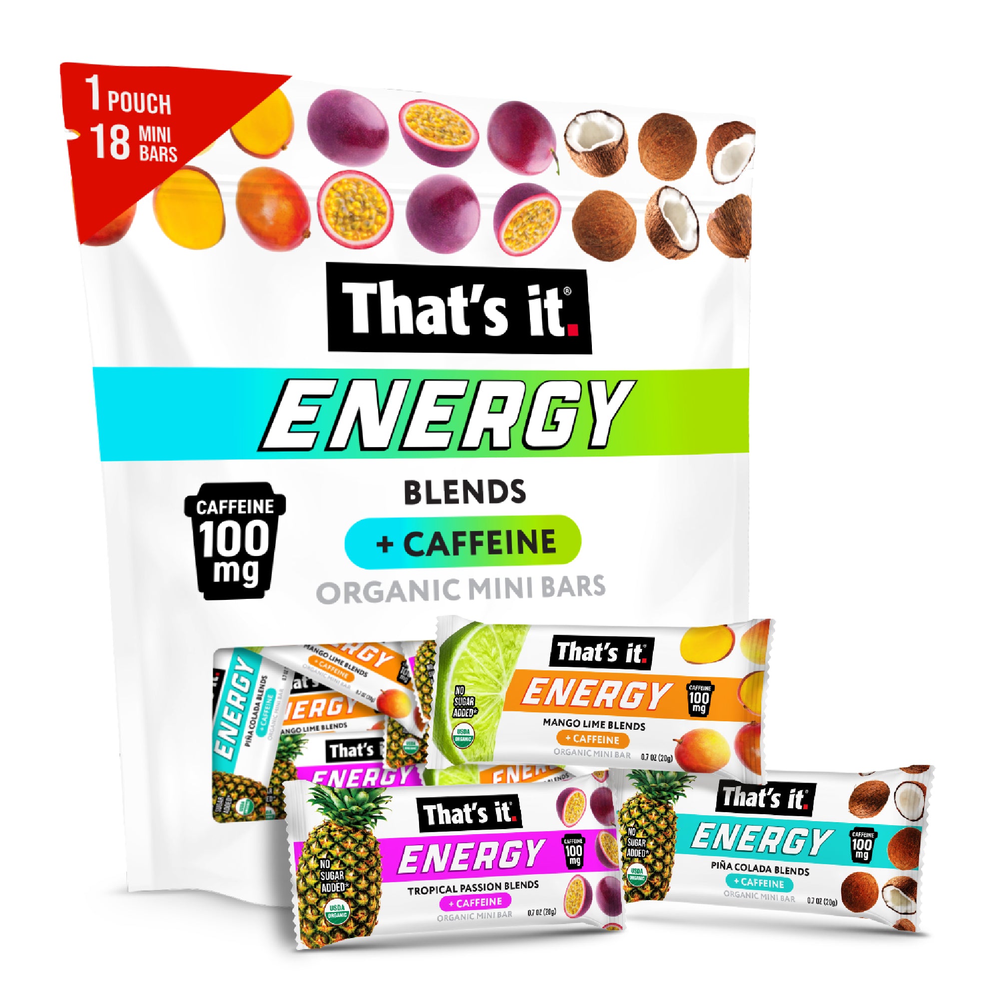 Organic Energy Minis Variety Pack 100mg - Mango Lime, Piña Colada & Tropical