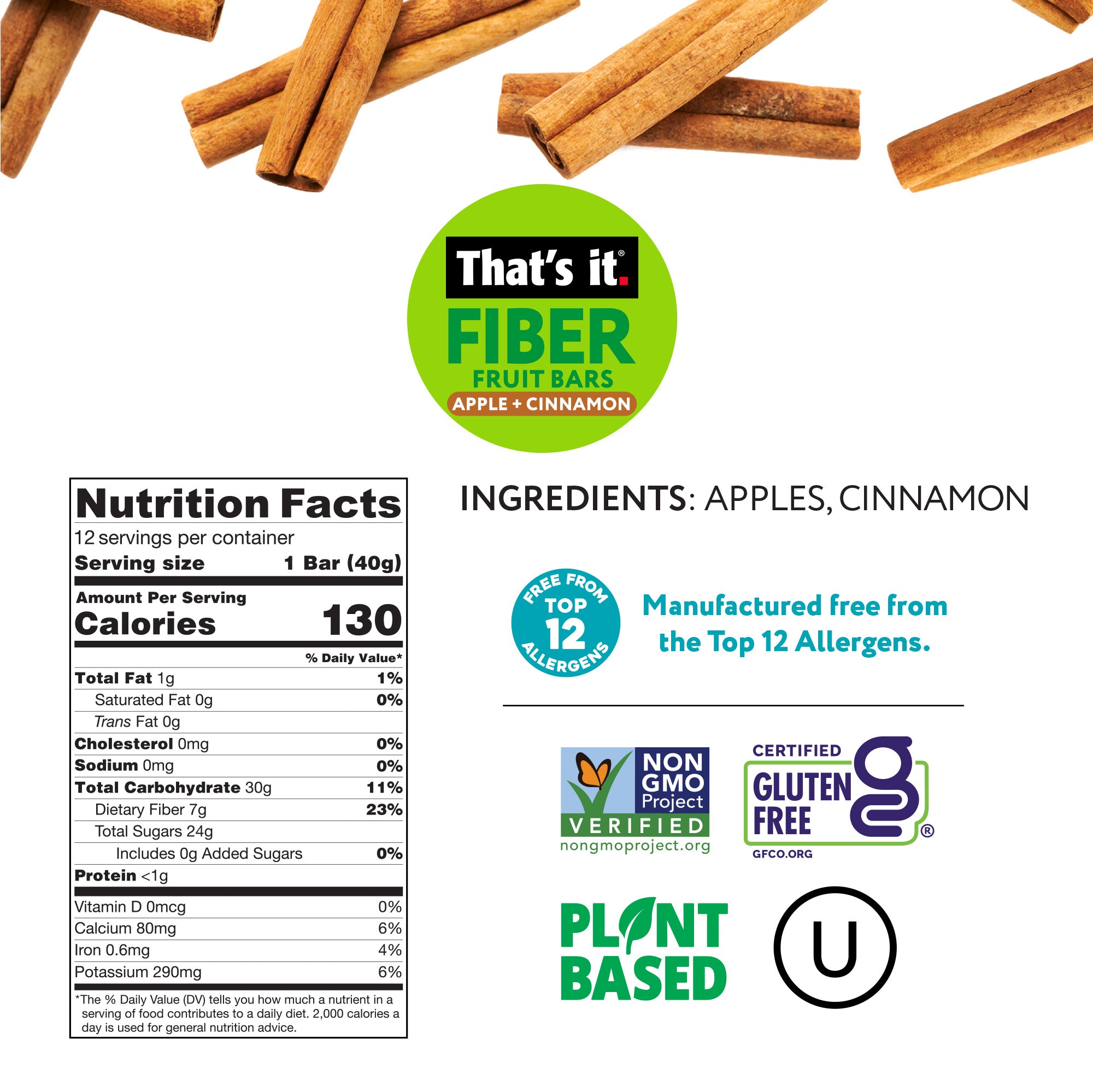 Apple + Cinnamon Fiber Fruit Bars (12 Bars) - View 3