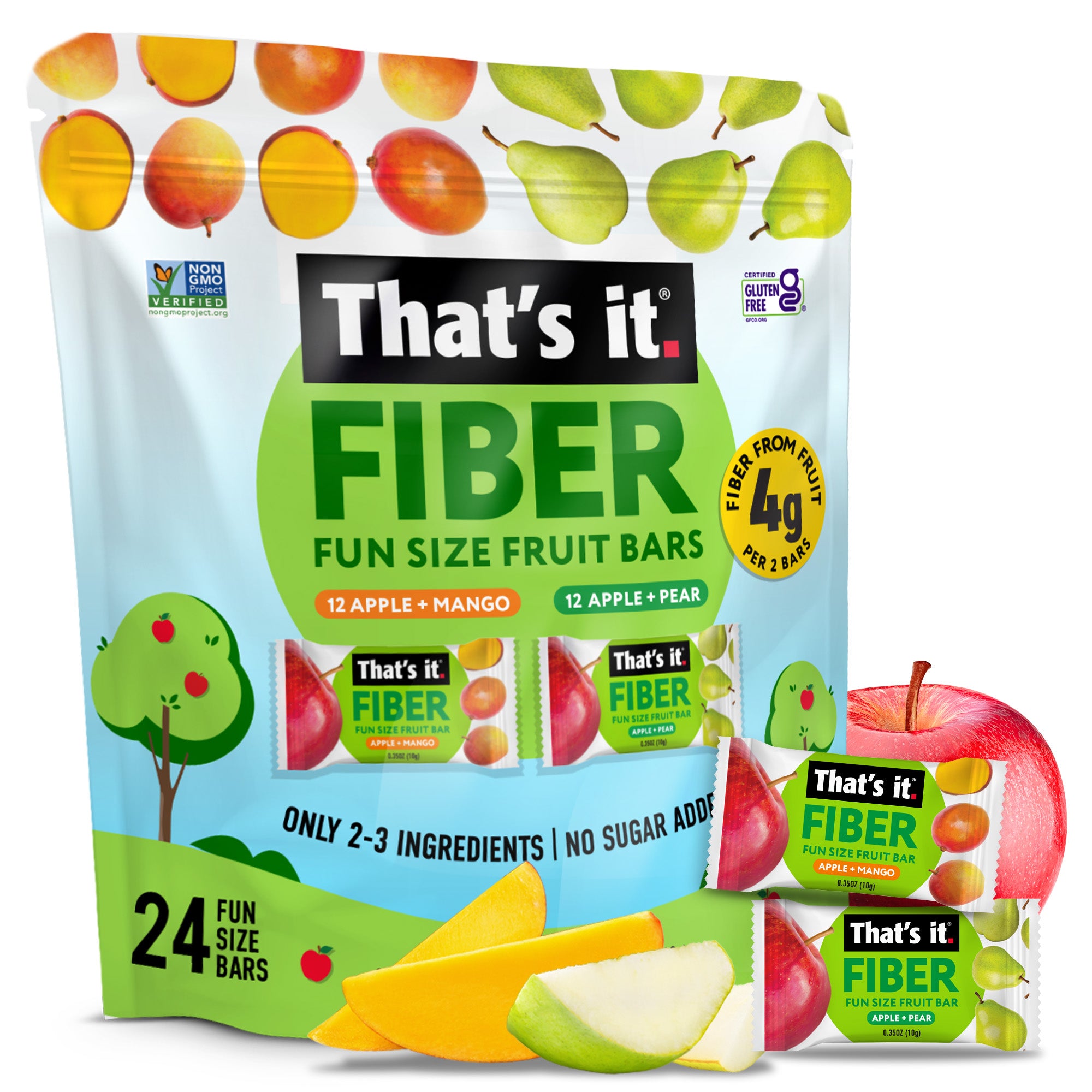 Fiber Fun Size Fruit Bar Variety - Mango & Pear (24 Bars)
