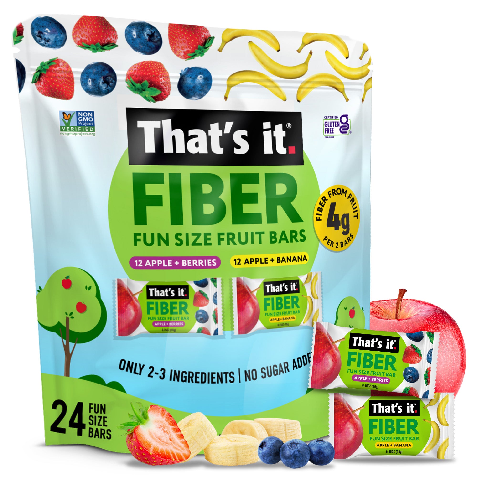 Fiber Fun Size Fruit Bar Variety - Mixed Berries & Banana (24 Bars)