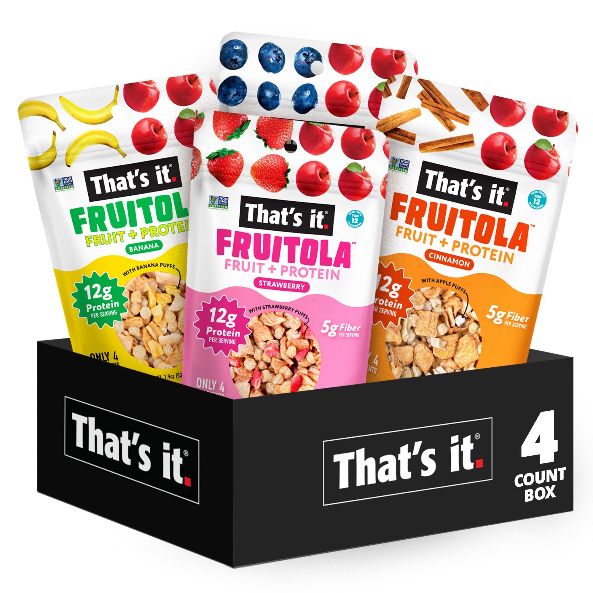Fruitola Fruit Granola Snack Size Variety Pack (4 Packs) - 1.9oz